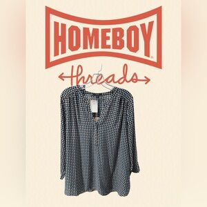 NYDJ Blue and Tan Geometric Blouse